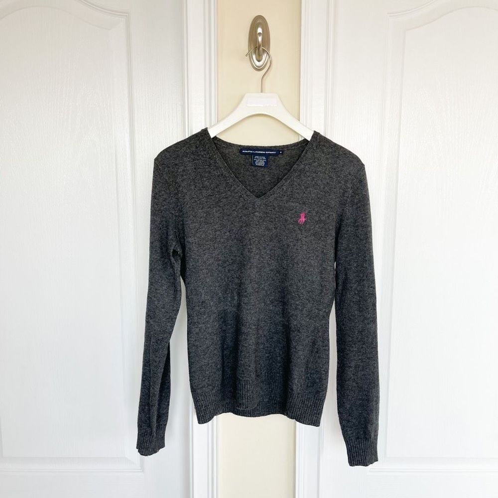 Ralph Lauren Sport Size Medium Cashmere Long Sleeve Sweater in Grey with Logo
